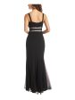 NIGHTWAY Womens Black Stretch Cut Out Zippered Illusion Mesh  Lined Sleeveless V Neck Full-Length Evening Gown Dress Online Sale