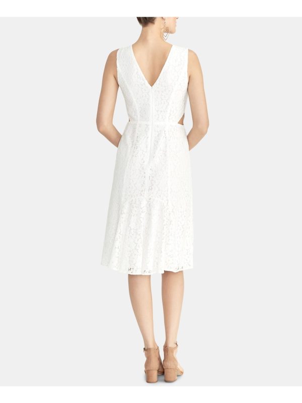 RACHEL ROY Womens White Sleeveless Jewel Neck Midi Formal Sheath Dress Sale