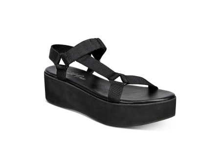 WILD PAIR Womens Black Flatform Ring Hardware Asymmetrical Ankle Strap Sawwyer Platform Slip On Slingback Sandal M Fashion