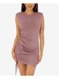 SPEECHLESS Womens Purple Knit Metallic Tie Side-Ruched Sleeveless Round Neck Short Cocktail Body Con Dress Sale