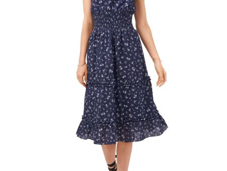 1. STATE Womens Eyelet Floral Sleeveless Mock Neck Above The Knee Wear To Work Fit + Flare Dress Sale