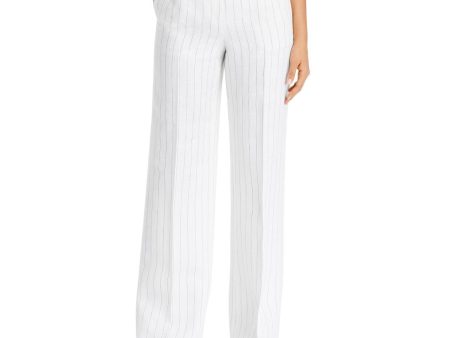 LAFAYETTE 148 Womens Light Blue Zippered Pocketed High Rise Pinstripe Wear To Work Wide Leg Pants For Cheap