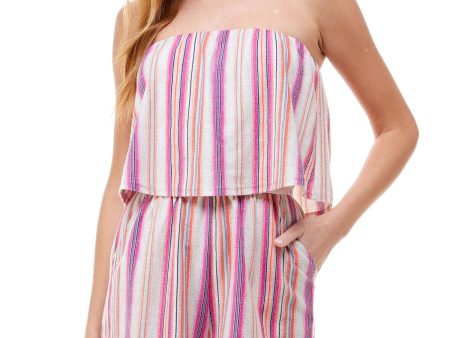 BEBOP Womens Stretch Pocketed Color Block Sleeveless Strapless Straight leg Romper Online now