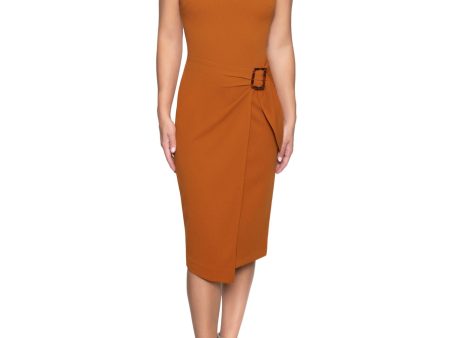 RACHEL RACHEL ROY Womens Orange Zippered Belt Buckled Faux-wrap Lined Sleeveless Square Neck Below The Knee Wear To Work Sheath Dress on Sale