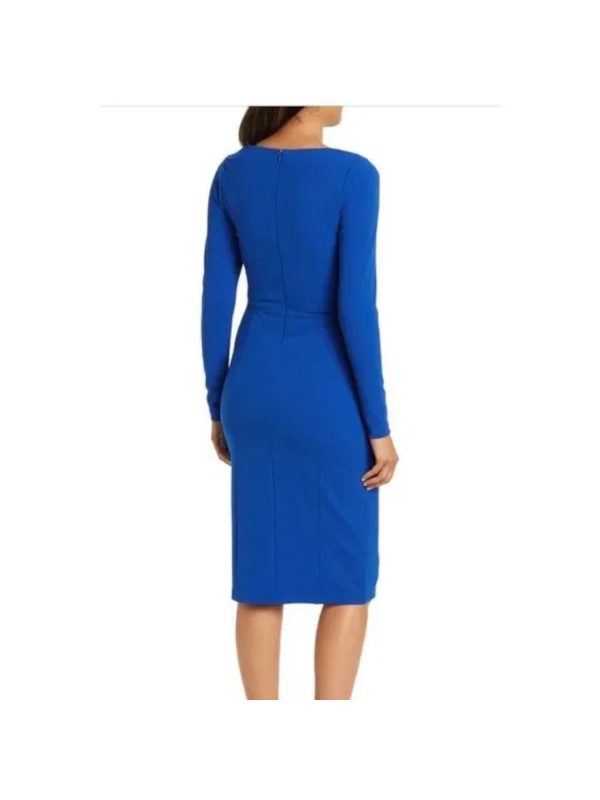 RACHEL RACHEL ROY Womens Blue Zippered Cut Out Lined Long Sleeve Scoop Neck Midi Party Sheath Dress For Cheap