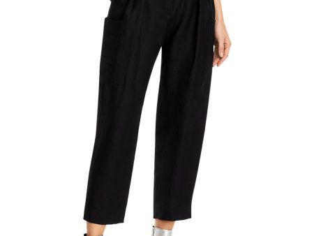 IRO.JEANS Womens Black Pocketed Zippered Belted Paperbag Waist Textured Cropped Pants Discount