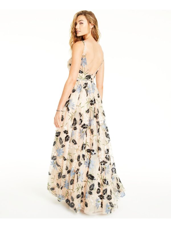 SAY YES TO THE PROM Womens Embellished Floral Sleeveless Sweetheart Neckline Full-Length Formal Fit + Flare Dress on Sale