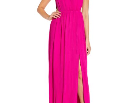 AIDAN AIDAN MATTOX Womens Pink Zippered Cut Out Pleated Lined Slitted Sleeveless Round Neck Full-Length Evening Gown Dress For Sale