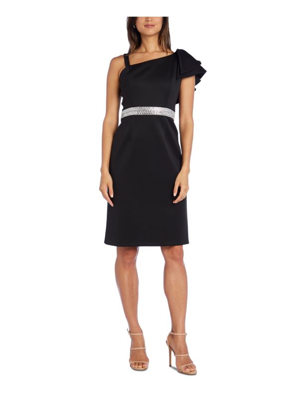 NIGHTWAY Womens Sleeveless Asymmetrical Neckline Above The Knee Evening Sheath Dress Discount