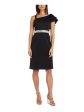 NIGHTWAY Womens Sleeveless Asymmetrical Neckline Above The Knee Evening Sheath Dress Discount