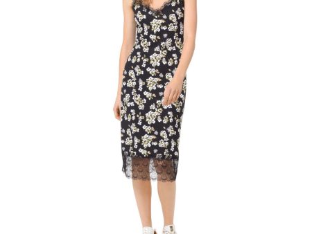 MICHAEL MICHAEL KORS Womens Black Lace Slip Floral Spaghetti Strap V Neck Midi Body Con Dress Supply