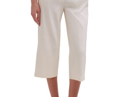 DKNY Womens Beige Stretch Pocketed Zippered Front Tab Cropped Pants Hot on Sale