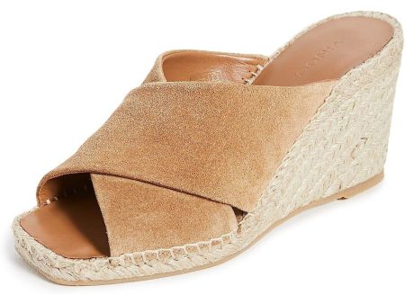 VINCE. Womens Brown Crisscross Straps Cushioned Gaelan Square Toe Wedge Slip On Leather Espadrille Shoes M Fashion