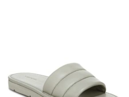 VINCE. Womens Gray Cushioned Quilted Olina Round Toe Slip On Leather Slide Sandals Shoes M Sale