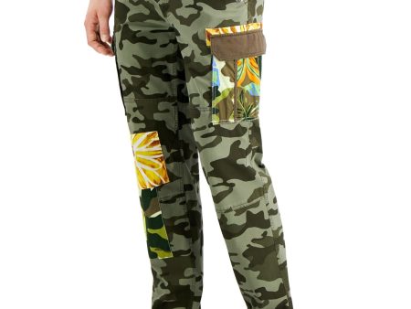 SUN STONE Mens Severin Green Camouflage Relaxed Fit Cargo Pants Hot on Sale