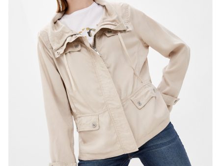 DKNY Womens Beige Pocketed Zippered Tie Unlined   Utility Long Sleeve Jacket For Sale