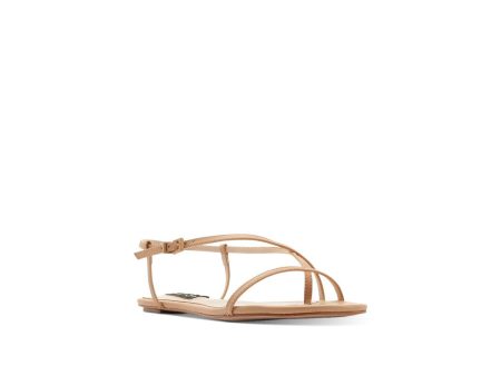 AQUA Womens Beige Toe-Loop Strappy Padded Lory Square Toe Buckle Leather Slingback Sandal Supply