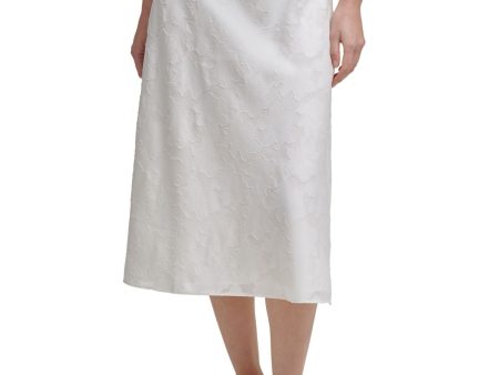 DKNY Womens Ivory Textured Lined Pull On Styling Floral Midi A-Line Skirt Online now