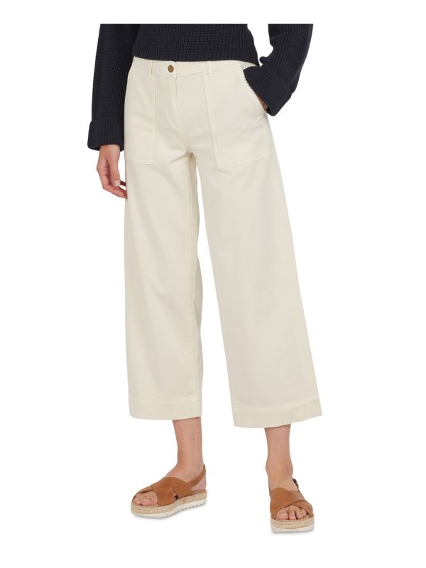 BARBOUR Womens Ivory Stretch Pocketed Zippered Cropped Mid-rise Trousers Wide Leg Pants Online