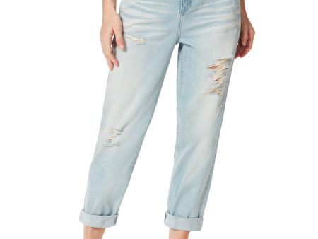 FRAYED Womens Blue Denim Pocketed Zippered Relaxed Fit Cuffed Pants Supply