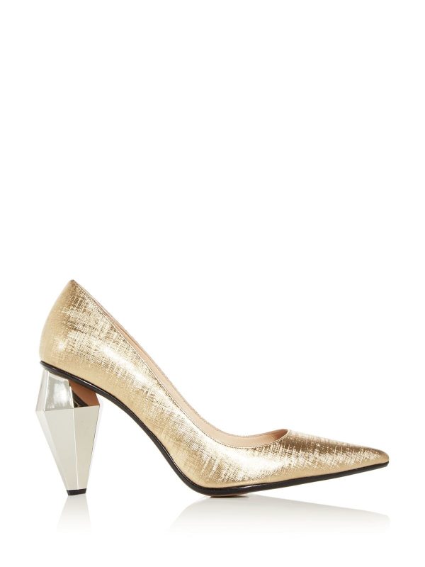 MARC JACOBS Womens Gold Comfort Metallic The Pump Pointed Toe Sculpted Heel Slip On Leather Dress Pumps Shoes For Cheap