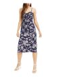 SPEECHLESS Womens Navy Floral Spaghetti Strap Sweetheart Neckline Below The Knee Fit + Flare Dress Online now