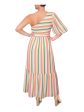 RACHEL RACHEL ROY Womens White Zippered Tiered Hem Lined Striped Pouf Sleeve Asymmetrical Neckline Maxi Fit + Flare Dress Sale