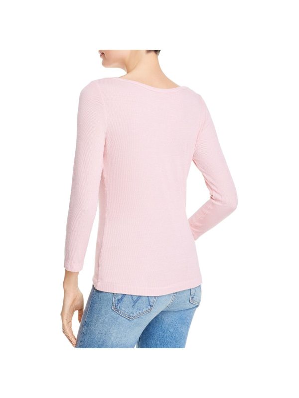 DOLAN Womens Pink Stretch Ribbed 3 4 Sleeve Boat Neck T-Shirt Cheap