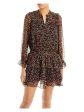 JOIE Womens Black Floral 3 4 Sleeve Mock Neck Mini Party Ruffled Dress on Sale