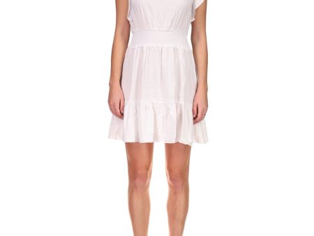 MICHAEL MICHAEL KORS Womens White Textured Smocked Tiered Skirt Flutter Sleeve Split Short Fit + Flare Dress Sale