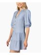 SPEECHLESS Womens Pleated Pouf Sleeve V Neck Mini Shirt Dress Online