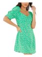 QUIZ Womens Green Zippered Ruched Square Back Neck Pouf Sleeve Sweetheart Neckline Short Party Fit + Flare Dress Sale