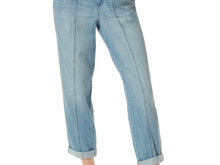 FRAYED JEANS Womens Blue Zippered Pocketed Tapered Rolled Front Seam High Waist Jeans Supply