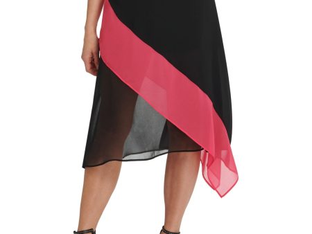 DKNY Womens Color Block Below The Knee Layered Skirt Fashion