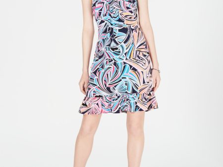 TRINA TRINA TURK Womens Pink Ruffled Printed Sleeveless V Neck Short Fit + Flare Dress Online Sale