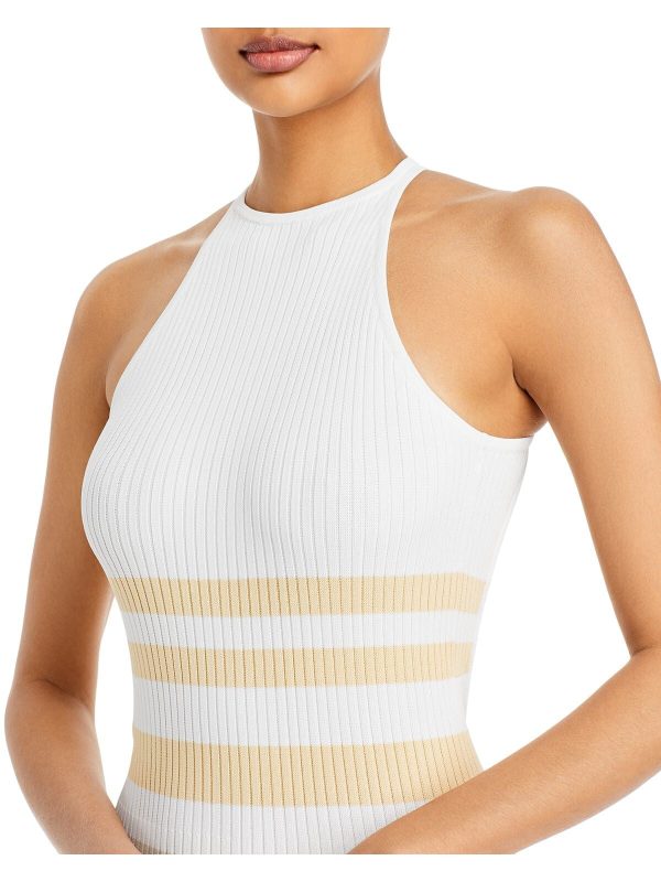 SIGNIFICANT OTHER Womens White Ribbed Crisscross Straps Pullover Striped Sleeveless Round Neck Tea-Length Body Con Dress Online