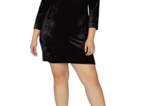 SANCTUARY Womens Black Stretch Zippered Unlined 3 4 Sleeve Mock Neck Short Party Shift Dress Online Sale