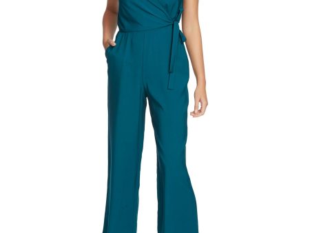 1. STATE Womens Teal Sleeveless V Neck Wrap Cropped Jumpsuit For Cheap