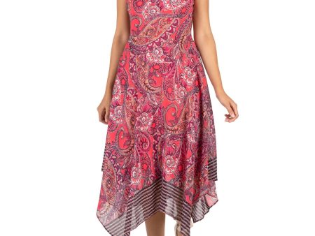 SIGNATURE BY ROBBIE BEE Womens Pink Printed Sleeveless Cowl Neck Midi Party Sheath Dress Sale