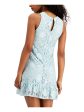 SPEECHLESS Womens Aqua Stretch Lace Ruffled Hem Illusion Neckline Floral Sleeveless Jewel Neck Above The Knee Party Shift Dress Hot on Sale