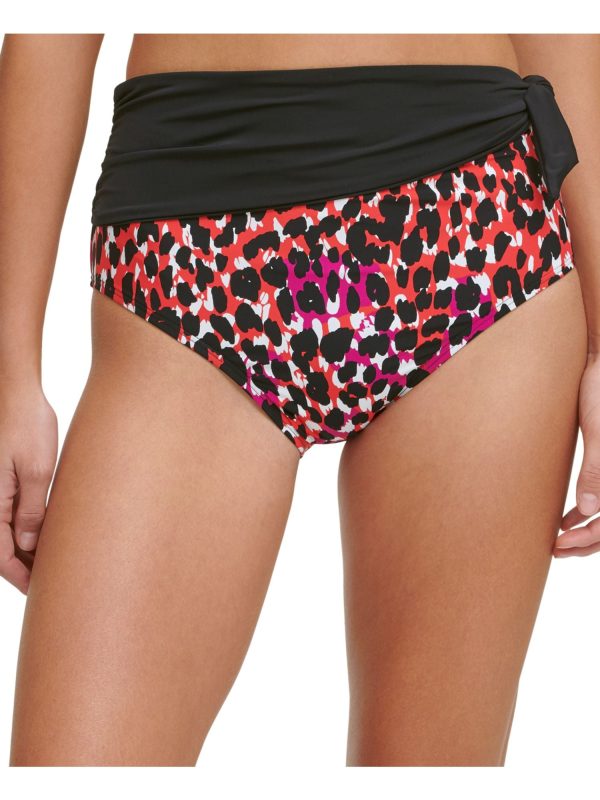 DKNY Women s Black Animal Print Lined Side Tie Sash High Waisted Swimsuit Bottom on Sale