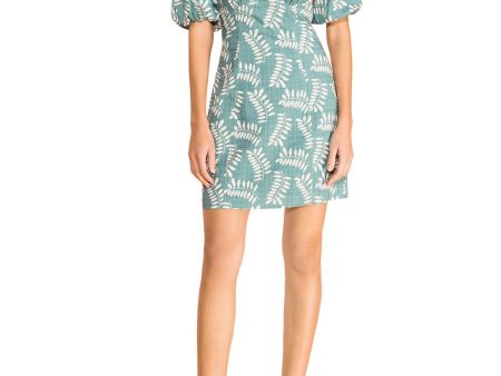 PARKER Womens Teal Zippered Lined Printed Elbow Sleeve Scoop Neck Short Wear To Work Fit + Flare Dress Online Sale