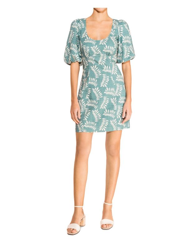 PARKER Womens Teal Zippered Lined Printed Elbow Sleeve Scoop Neck Short Wear To Work Fit + Flare Dress Online Sale