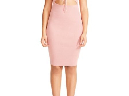 MADDEN GIRL Womens Pink Ribbed Ruched Tie Front-cutout Cap Sleeve V Neck Knee Length Party Body Con Dress Online Sale