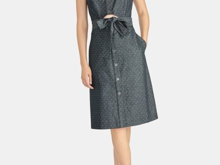 RACHEL ROY Womens Belted Polka Dot Sleeveless Square Neck Below The Knee Party Shift Dress Supply