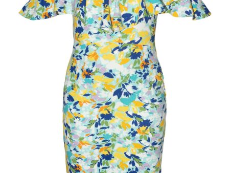 RACHEL RACHEL ROY Womens Blue Zippered Ruffled Lined Floral Flutter Sleeve Off Shoulder Above The Knee Sheath Dress Online Hot Sale