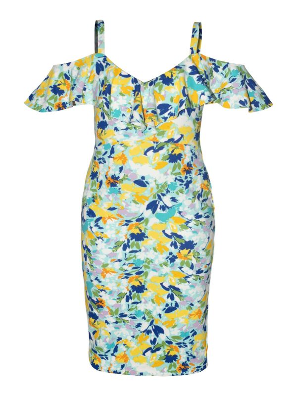 RACHEL RACHEL ROY Womens Blue Zippered Ruffled Lined Floral Flutter Sleeve Off Shoulder Above The Knee Sheath Dress Online Hot Sale