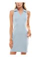 PLANET GOLD Womens Light Blue Fitted Ribbed Unlined Sleeveless Collared Above The Knee Body Con Dress Discount