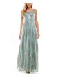 SAY YES TO THE PROM Womens Green Sequined Zippered Lined Sleeveless Square Neck Full-Length Formal Gown Dress For Cheap