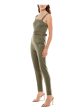 ALMOST FAMOUS Womens Green Belted Zippered Sleeveless Square Neck Skinny Jumpsuit Cheap